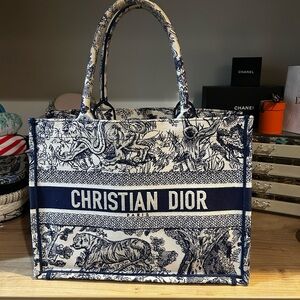 Christian Dior Medium Blue and White Toile Book Tote Bag